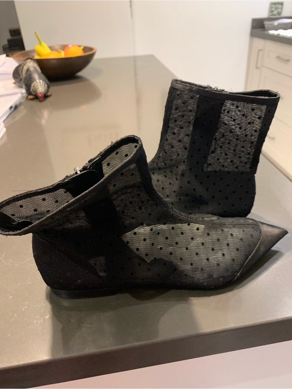 NWOT - Zara Sheer Polka Dot Pointed Toe Ankle Boots - Black